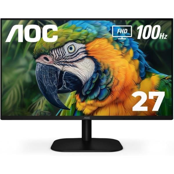 AOC 27B2H2 27” Frameless IPS Monitor, FHD 1920x1080, 100Hz, 101% sRGB, for Home and Office, HDMI x2, Low Blue Mode, VESA Compatible, Black