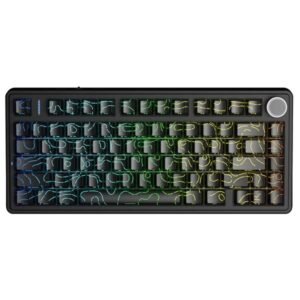 AULA F75 75% Side Engraved Tri Mode TKL 80 Keys Wireless Mechanical Gaming Keyboard With Knob | Black Contour – Star Vector Switches (F75BCS)
