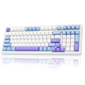 AULA F99 Wireless Mechanical Keyboard | Tri-Mode BT5.0/2.4GHz/USB-C Hot Swappable | Pre-lubed Linear Switches, Gasket Structure | RGB Backlit Gaming Keyboard (Blue+White - Graywood Switch)