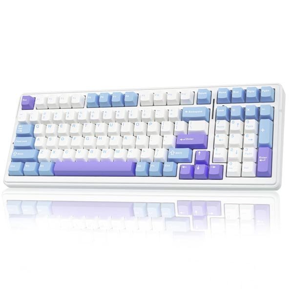 AULA F99 Wireless Mechanical Keyboard | Tri-Mode BT5.0/2.4GHz/USB-C Hot Swappable | Pre-lubed Linear Switches, Gasket Structure | RGB Backlit Gaming Keyboard (Blue+White - Graywood Switch)