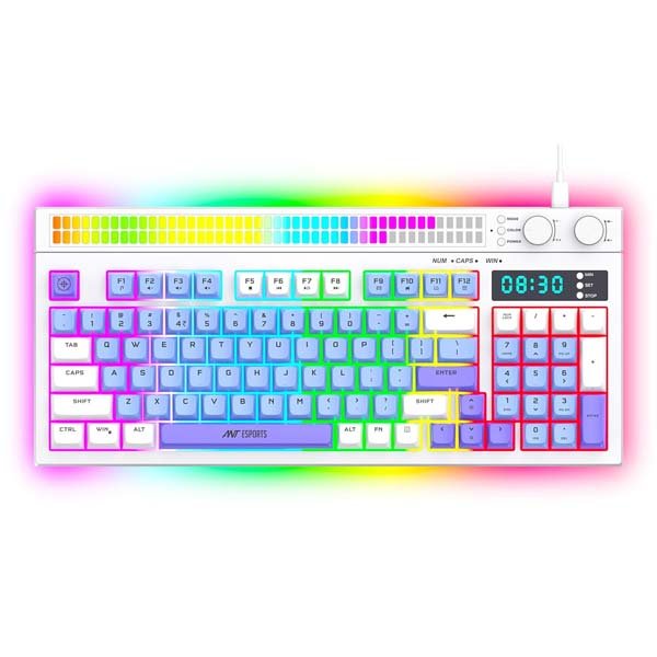 Ant Esports MK1900 RGB Wired Gaming Keyboard with Volume Knob & Alarm Clock (White)